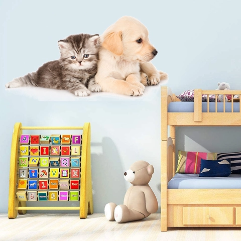 Pegatina de Pared 3D Simulación Perro Gato Animal Realista PVC Autoadhesiva Calcomanía para Habitación Infantil Decoración