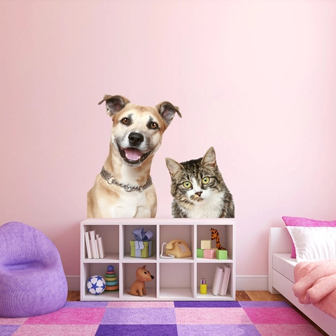 Realistische Katze Und Hund Wandaufkleber Wasserdichte Selbstklebende PVC Decals Für Wohnzimmer Kinderzimmer Dekoration