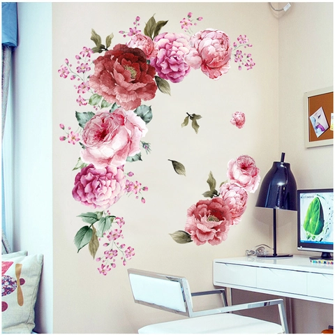 Aquarell Pfingstrosen Blumen Wandaufkleber PVC Wasserdicht Floral Dekor Für Wohnzimmer Schlafzimmer Küche Haus