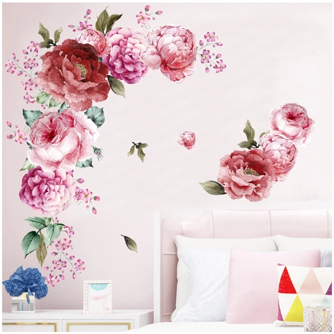 Aquarell Pfingstrosen Blumen Wandaufkleber PVC Wasserdicht Floral Dekor Für Wohnzimmer Schlafzimmer Küche Haus