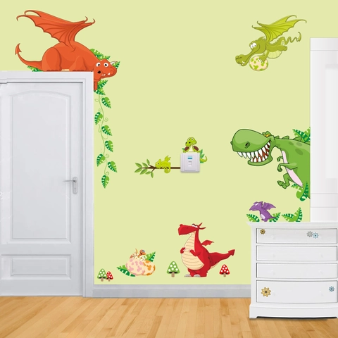 Cartoon Dinosaurier Drache Wandtattoo Für Kinderzimmer Schlafzimmer Abnehmbare Wasserdichte Tiere Wandaufkleber Haus Deko