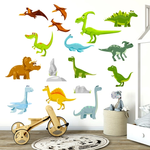 Cartoon Dinosaurier Wandsticker Für Kinderzimmer Deko PVC Wasserdicht Abnehmbare Tier Aufkleber Tyrannosaurus Kindergarten Wandbild