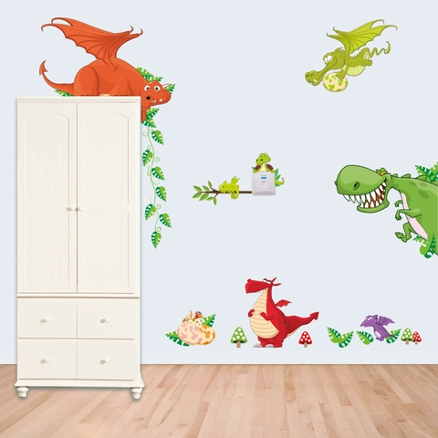 Cartoon Dinosaurier Drache Wandtattoo Für Kinderzimmer Schlafzimmer Abnehmbare Wasserdichte Tiere Wandaufkleber Haus Deko