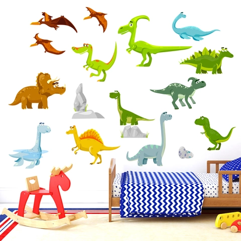 Cartoon Dinosaurier Wandsticker Für Kinderzimmer Deko PVC Wasserdicht Abnehmbare Tier Aufkleber Tyrannosaurus Kindergarten Wandbild