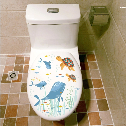 Ozean Welt Wal Schildkröte Toilettenaufkleber Wasserdicht PVC Badezimmer Deko Wandtattoo Cartoon Unterwasser Thema