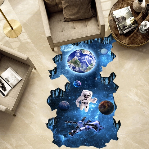 3D Visual Effect Floor Wall Stickers Astronaut Space Dinosaur Ocean World Waterproof PVC Self Adhesive Home Decor Mural