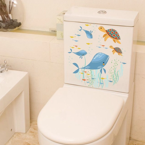 Ozean Welt Wal Schildkröte Toilettenaufkleber Wasserdicht PVC Badezimmer Deko Wandtattoo Cartoon Unterwasser Thema