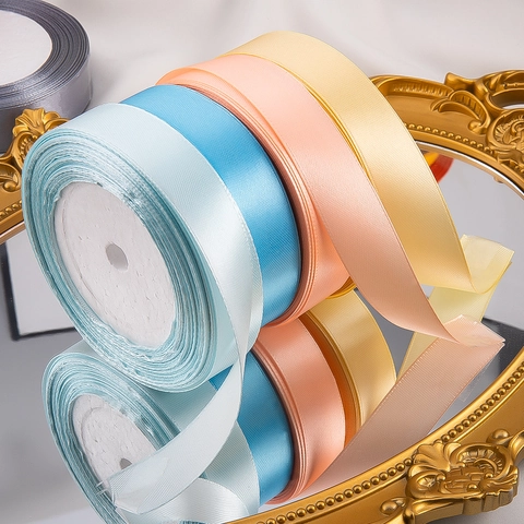 Glossy Solid Color Satin Ribbon For Wedding Decor Gift Wrapping DIY Crafts Cake Baking Bow Making Sewing Accessories