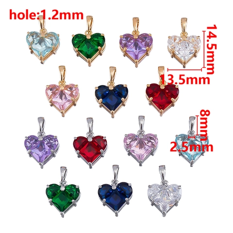 Colgante de Forma de Corazón de Cristal Zirconia Solo Colgante (Sin Cadena) Base de Cobre Corazón Charm para DIY Collar