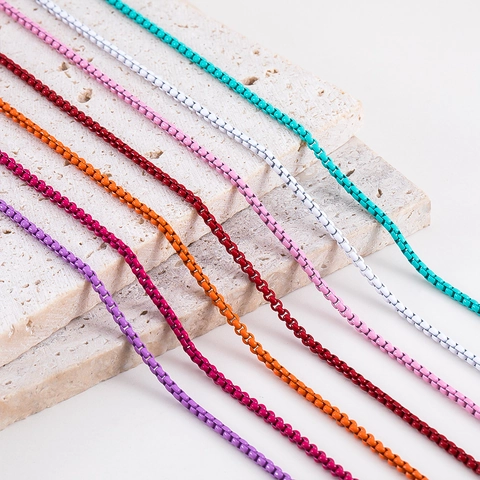 Dopaminfarbene Kette Aus Lackiertem 201 Edelstahl Für DIY-Schmuck Bunte 50cm Halbfabrizierte Box-Kette Halskette