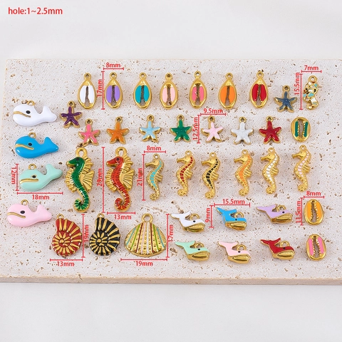 304 Stainless Steel Ocean Enamel Pendant Seahorse Starfish Shell Whale Charm For DIY Jewelry Making Bracelet Necklace
