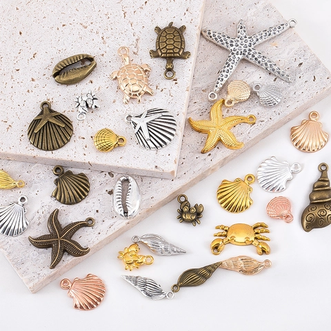 Vintage Alloy Ocean Series Sea Animal Pendants For DIY Jewelry Making Starfish Conch Turtle Crab Charms Electroplated Metal Accessories