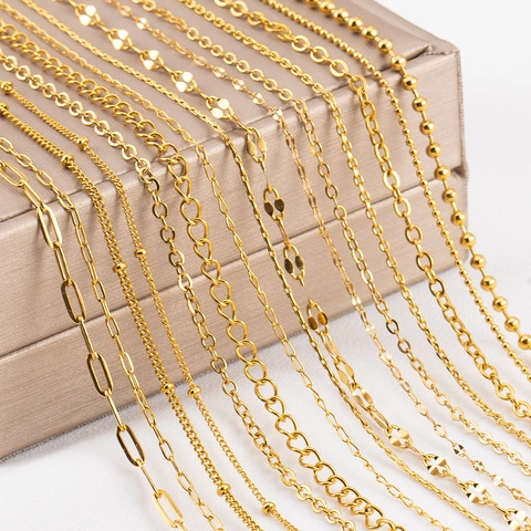304 Stainless Steel Jewelry Chain DIY Gold Beaded Lip Chain For Necklace Bracelet Earring Making Jewelry Accessories Findings