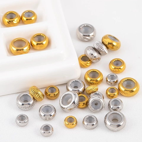 304 Stainless Steel Anti Slip Stopper Beads With Silicone Ring Insert Patterned Spacer Sliding Beads For DIY Jewelry Making