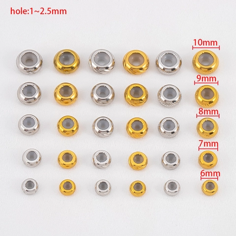304 Stainless Steel Anti Slip Stopper Beads With Silicone Ring Insert Patterned Spacer Sliding Beads For DIY Jewelry Making