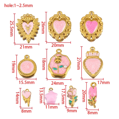 Edelstahl Rosa Emaille Blume Herz Anhänger Für DIY Schmuckherstellung Rose Tulpe Stern Halskette Armband Zubehör