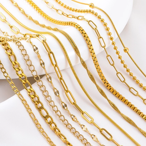 DIY Stainless Steel Vacuum Gold Plated Chain Wholesale For Jewelry Making Snake Box Paperclip Bead Necklace Bracelet Accessories