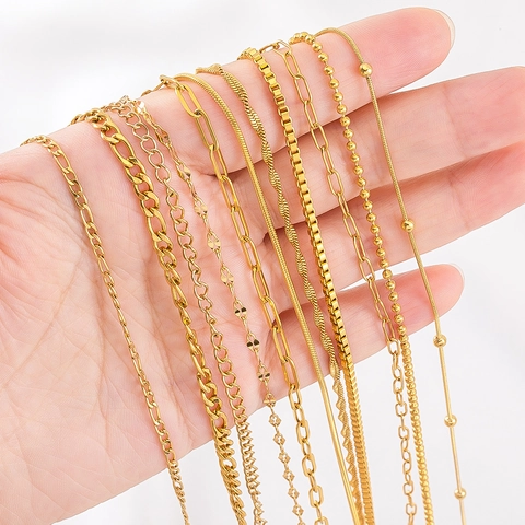 DIY Stainless Steel Vacuum Gold Plated Chain Wholesale For Jewelry Making Snake Box Paperclip Bead Necklace Bracelet Accessories