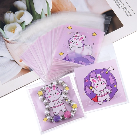 Cute Cartoon Pattern Plastic Self-Sealing Bags For Jewelry Packaging Transparent Small Gift Bag Grid Animal Series 100PCS