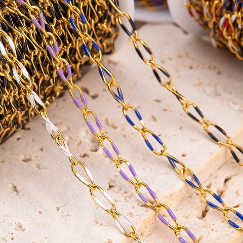 DIY Stainless Steel Enamel Twisted Oval Link Chain Gold Plated 9.5x3.5mm For Necklace Bracelet Jewelry Making Supplies