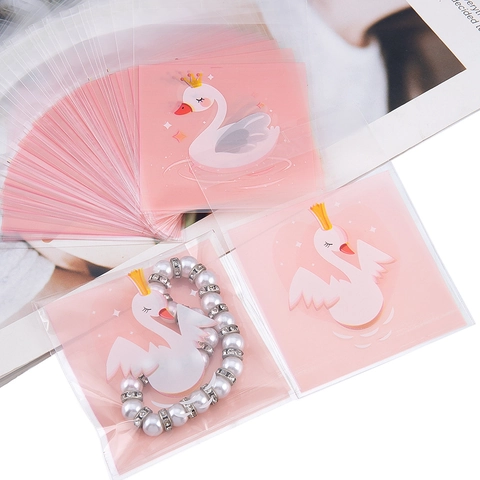 Pink Cartoon Animal Floral Self Sealing Plastic Bags For Jewelry Gift Packaging Cute Swan Cat Unicorn Print Bags