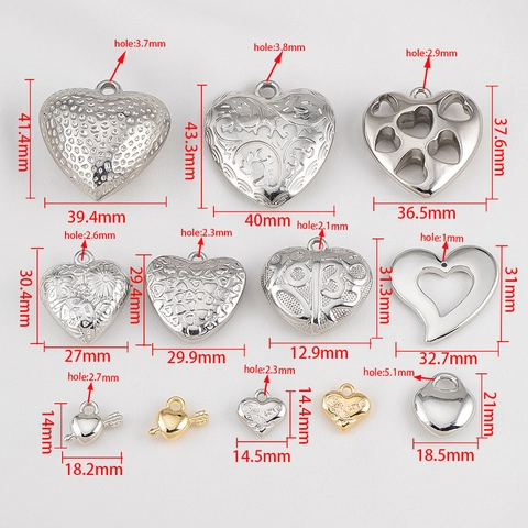 Heart Shaped DIY Jewelry Pendants Electroplated Plastic For Necklace Bracelet Making Carved Hollow Smooth Surface Gold Silver Charms Accessory