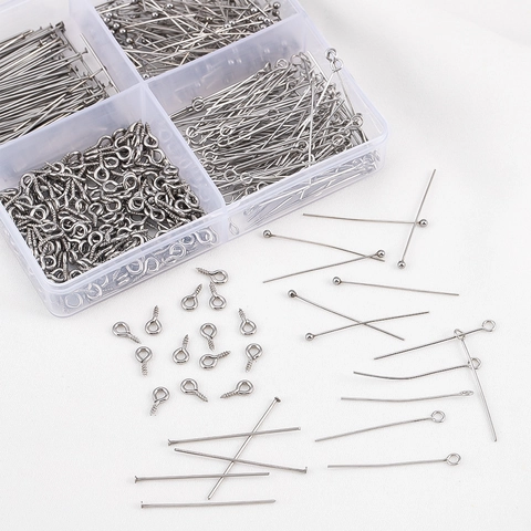 Stainless Steel DIY Jewelry Findings Kit Eye Pins T Pins Ball Head Pins Screw Eye Pins Handcrafted Accessories In Box