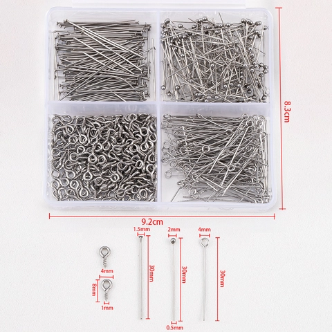 Stainless Steel DIY Jewelry Findings Kit Eye Pins T Pins Ball Head Pins Screw Eye Pins Handcrafted Accessories In Box