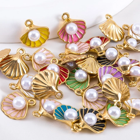 Sweet Shell Imitation Artificial Pearl Alloy Enamel Pendants For DIY Necklace Bracelet Making Women Kids Fairy Jewelry Accessories