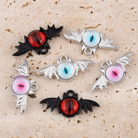 Gothic Alloy Bat Wing Evil Eye Pendants For DIY Jewelry Making Necklace Keychain Accessories Halloween Party Gift