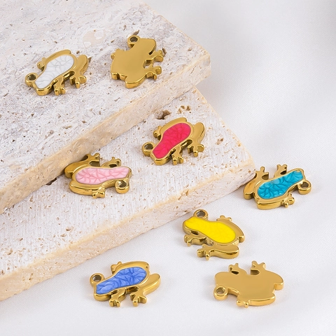 304 Stainless Steel Drip Oil Frog Animal Charms For DIY Earrings Necklace Bracelet Jewelry Making Colorful Frog Pendants