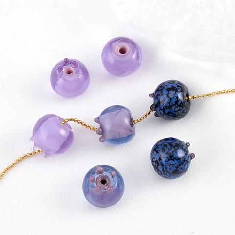 Cute Blueberry Lampwork Glass Beads Blue Purple Fruit Shaped Loose Beads For DIY Earrings Jewelry Making Handmade Crafts