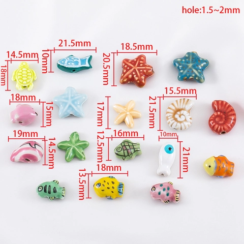Ocean Series Ceramic Loose Beads Cartoon Sea Turtle Starfish Tropical Fish Glazed Porcelain Beads For DIY Jewelry Making