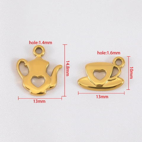 Colgantes de Acero Inoxidable 304 con Forma de Tetera y Taza de Té con Corazón Hueco Oro Plateado Accesorios DIY para Collar Mujer