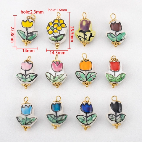 Handbemalte Keramik Tulpen Blumenanhänger Mit 304 Edelstahl Zubehör Für DIY Schmuckherstellung Vintage Blumenanhänger