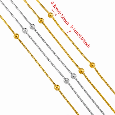 Stainless Steel Round Bead Snake Chain For DIY Jewelry Making Necklace Bracelet Minimalist Retro Style Accessories