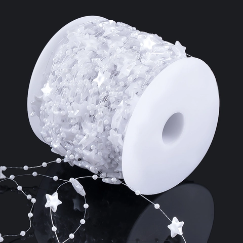 White Plastic Star Bead Chain Pearlescent Pentagram Round Beads Garland For Wedding Party DIY Jewelry Decoration Craft