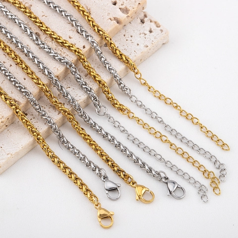 Stainless Steel Wheat Chain Necklace For Women Handmade DIY Jewelry Making Spiga Keel Chain With Lobster Clasp Necklace Chain