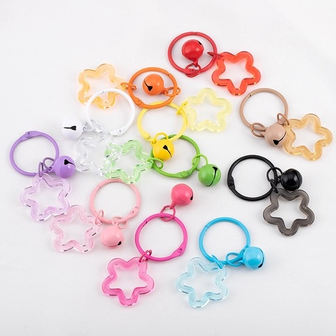 Colorful Transparent Star Pendant Metal Bell DIY Keychain Accessories Star Bell Key Ring Findings For Doll Decoration