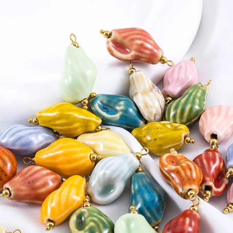 Handgemaakte Keramische Conch Hanger Met 304 Roestvrijstalen Lus DIY Oceaan Serie Strand Charm Voor Sieraden Ketting Maken