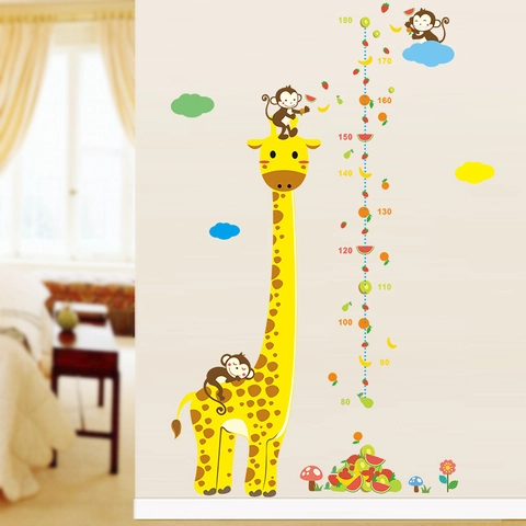 Giraffe Height Growth Chart Wall Sticker Removable PVC Cartoon Animal Monkeys Fruits Decals For Kids Bedroom Nursery