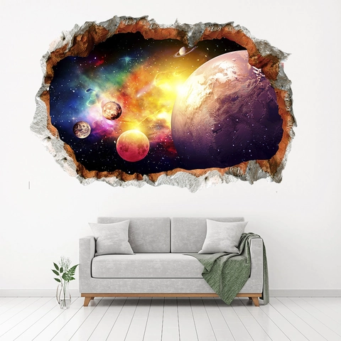 Vinilo de Pared 3D Pared Rota Galaxia Espacio Planetas Impermeable PVC Autoadhesivo Mural para Habitación Infantil Dormitorio Decoración