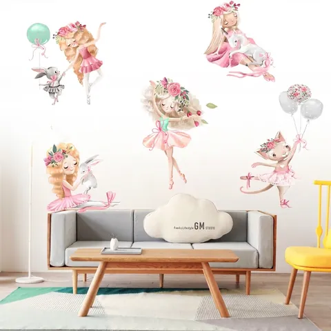 Aquarell Ballettmädchen Wandtattoos Hase Ballon Einhorn Rosa Cartoon Tier Wandsticker Für Kinder Mädchen Kinderzimmer Deko
