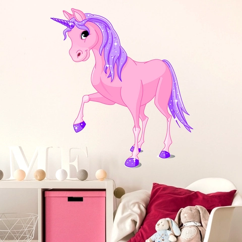 Rosa Cartoon Einhorn Wandaufkleber Wasserdicht PVC Traumhaftes Pferd Wandtattoo Für Kinderzimmer Wohnzimmer Deko