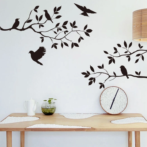 Birds On Tree Branches Wall Stickers Removable PVC Silhouette Decal For Living Room Bedroom Minimalist Modern Home Decoration