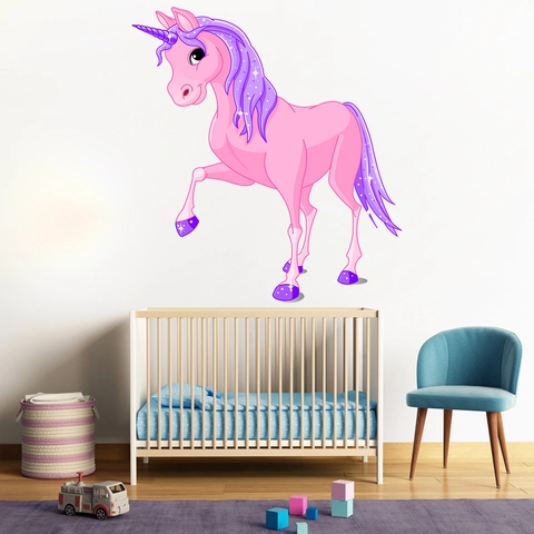 Rosa Cartoon Einhorn Wandaufkleber Wasserdicht PVC Traumhaftes Pferd Wandtattoo Für Kinderzimmer Wohnzimmer Deko