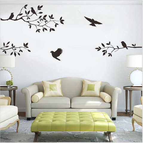 Birds On Tree Branches Wall Stickers Removable PVC Silhouette Decal For Living Room Bedroom Minimalist Modern Home Decoration