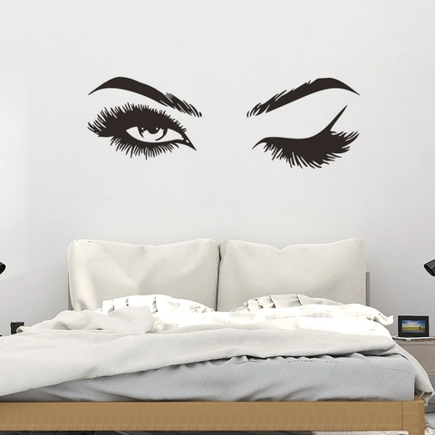 Pegatina De Pared Minimalista Moderna Ojos Guiño Pestañas PVC Removible Para Dormitorio Sala De Estar Pared Hogar Decor Negro