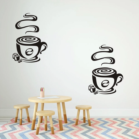 Minimalist Coffee Cup Wall Sticker Removable PVC Waterproof Decal For Kitchen Cafe Dining Room Black DIY Home Decoration