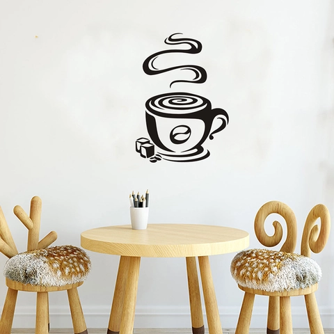 Minimalist Coffee Cup Wall Sticker Removable PVC Waterproof Decal For Kitchen Cafe Dining Room Black DIY Home Decoration